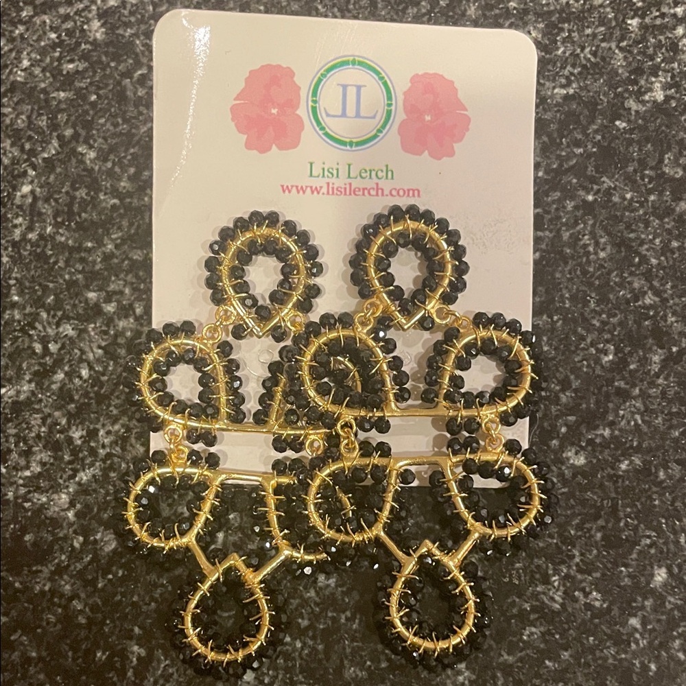 Lisi Lerch Black and Gold Statement Earrings